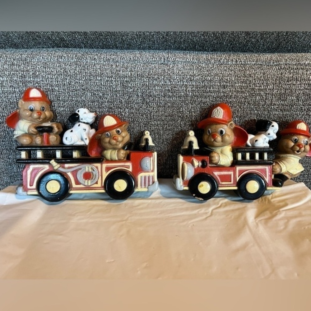 Homco Vintage Fireman Wall Decor Set of 2 Firetruck Wall Hanging